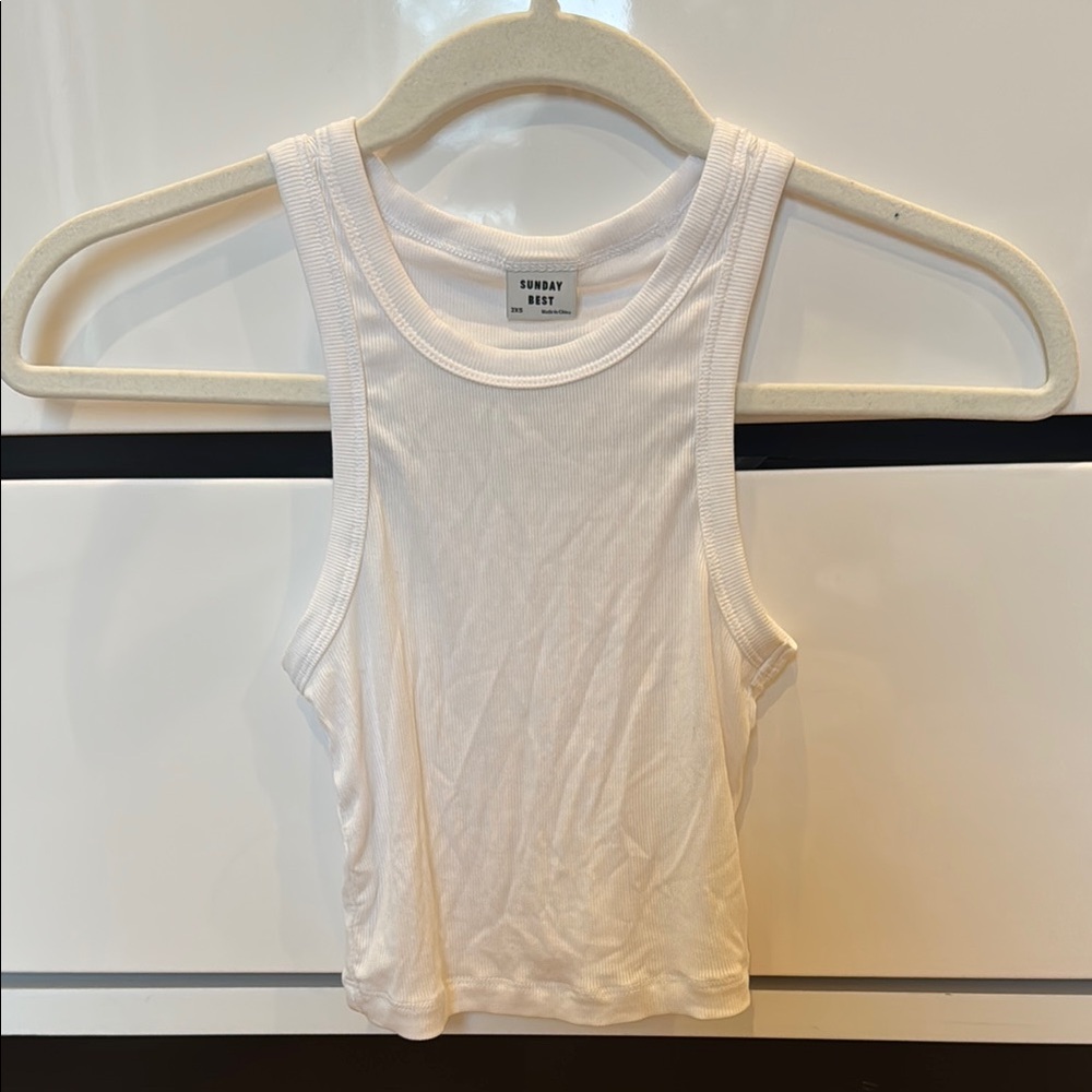 Sunday Best Cream Fitted Crop Tank Top